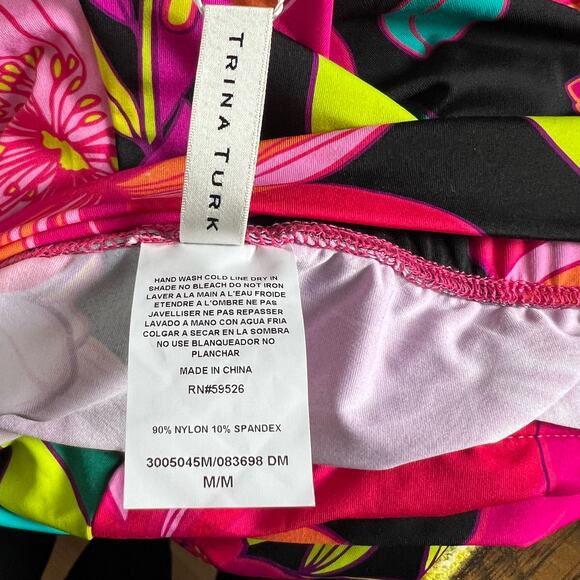 New Trina Turk Black Pink Bright Floral Swim Cover Up Fold Over Pants size M - Picture 4 of 5